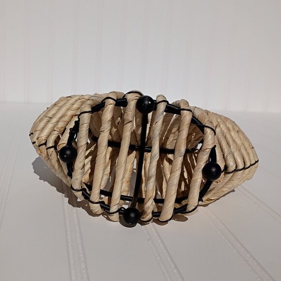 Vintage Wrought Iron Rattan Wrapped Donut Vase Boho Southwestern Candle Holder - Picture 9 of 12